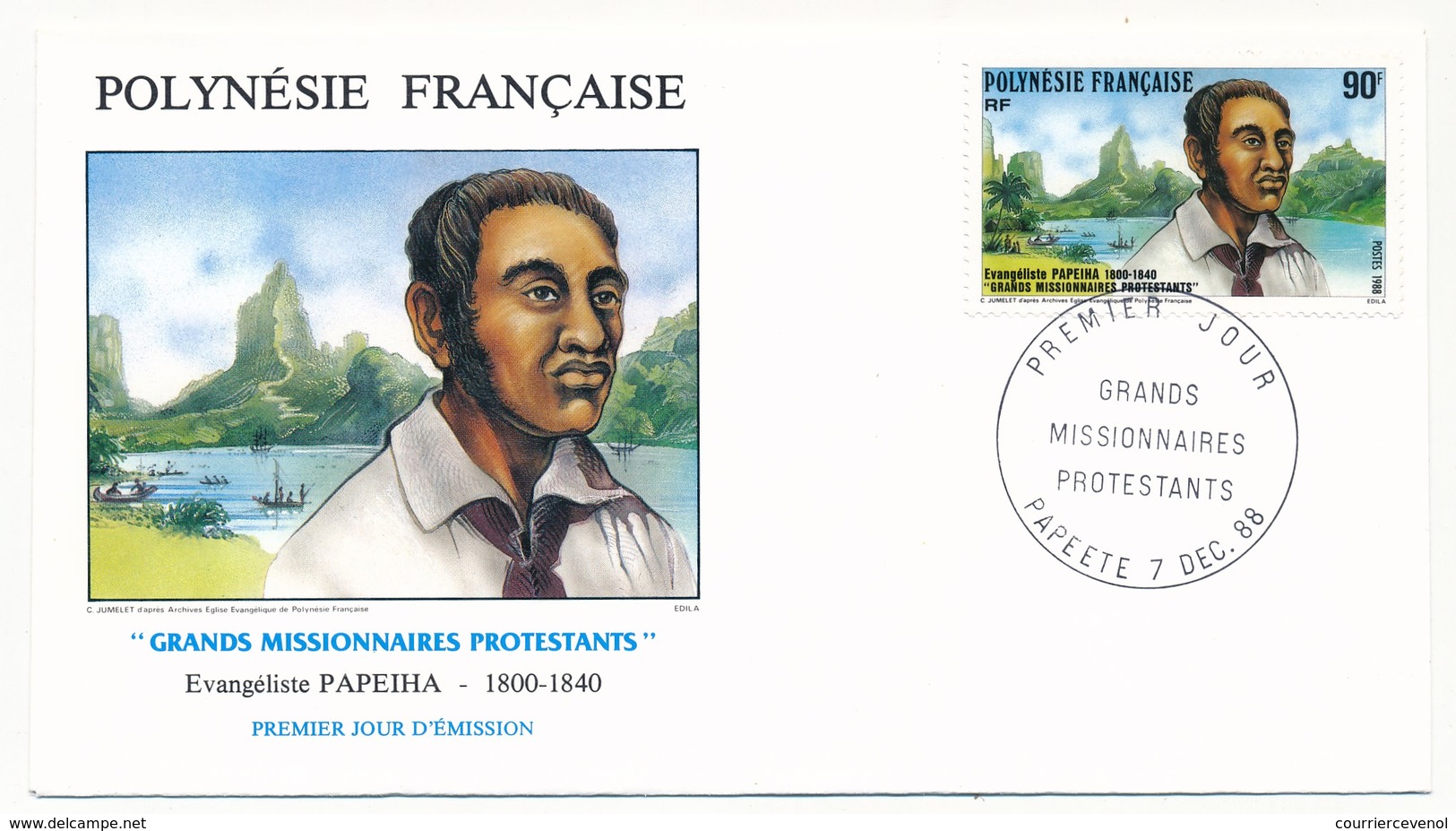POLYNESIE FRANCAISE - 3 FDC - Grands Missionnaires Protestants - 7 Décembre 1988 - FDC
