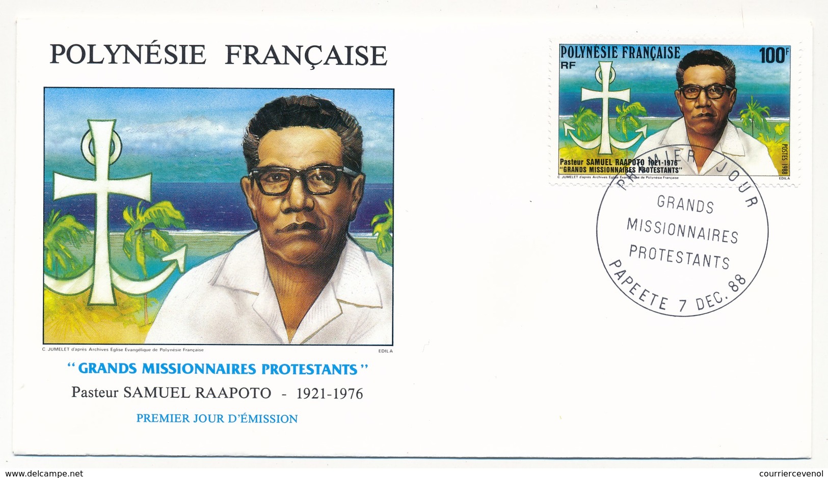 POLYNESIE FRANCAISE - 3 FDC - Grands Missionnaires Protestants - 7 Décembre 1988 - FDC