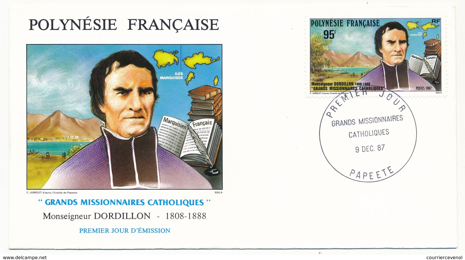 POLYNESIE FRANCAISE - 3 FDC - Grands Missionnaires Catholiques - 9 Décembre 1987 - Papeete - FDC