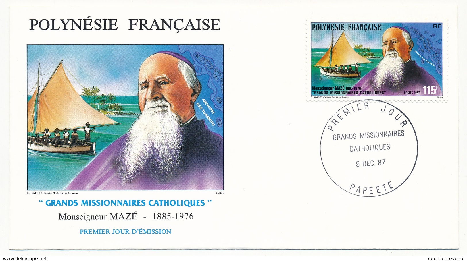 POLYNESIE FRANCAISE - 3 FDC - Grands Missionnaires Catholiques - 9 Décembre 1987 - Papeete - FDC