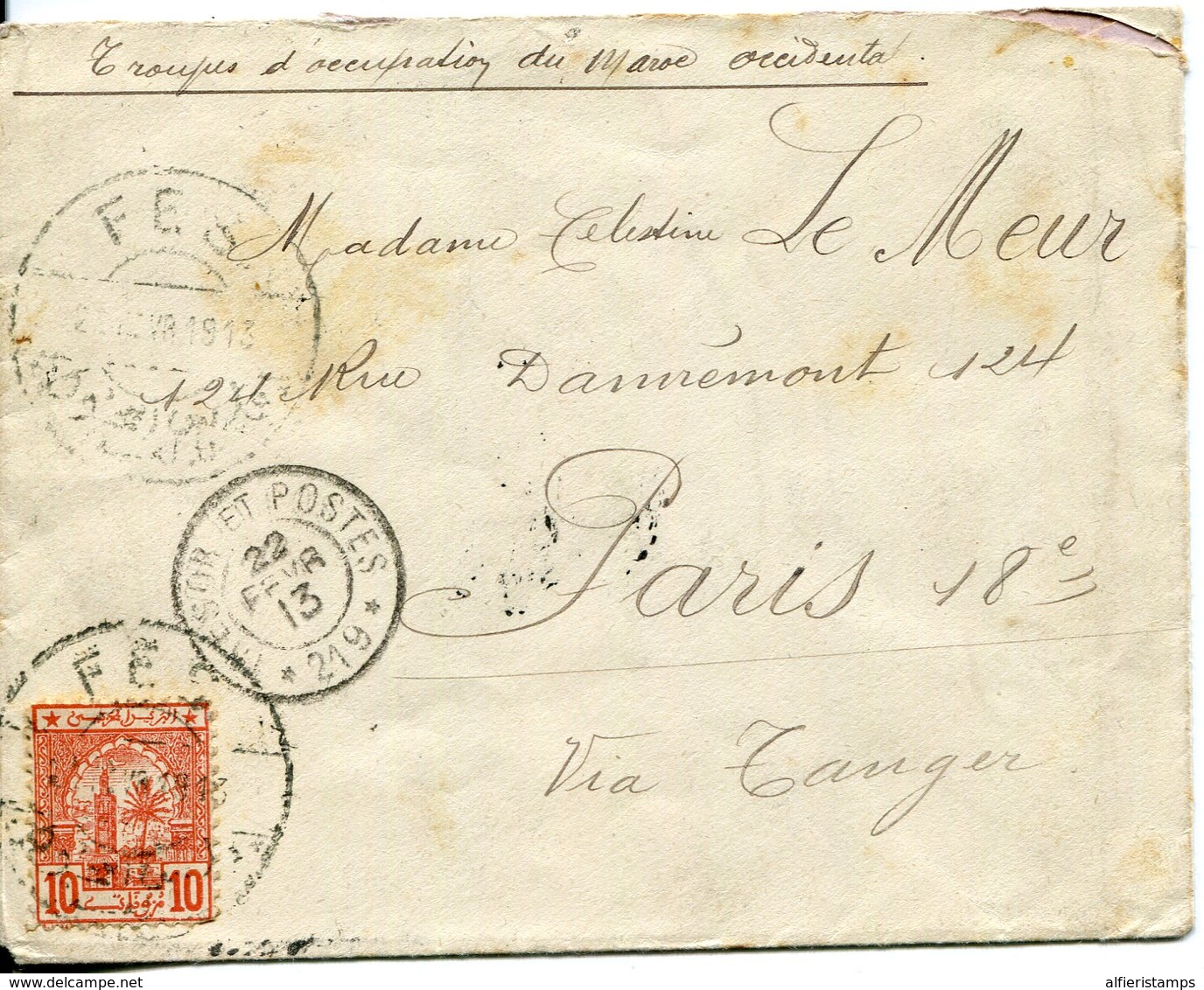 1913 - MAROC   -  RARE  COVER- - Locals & Carriers