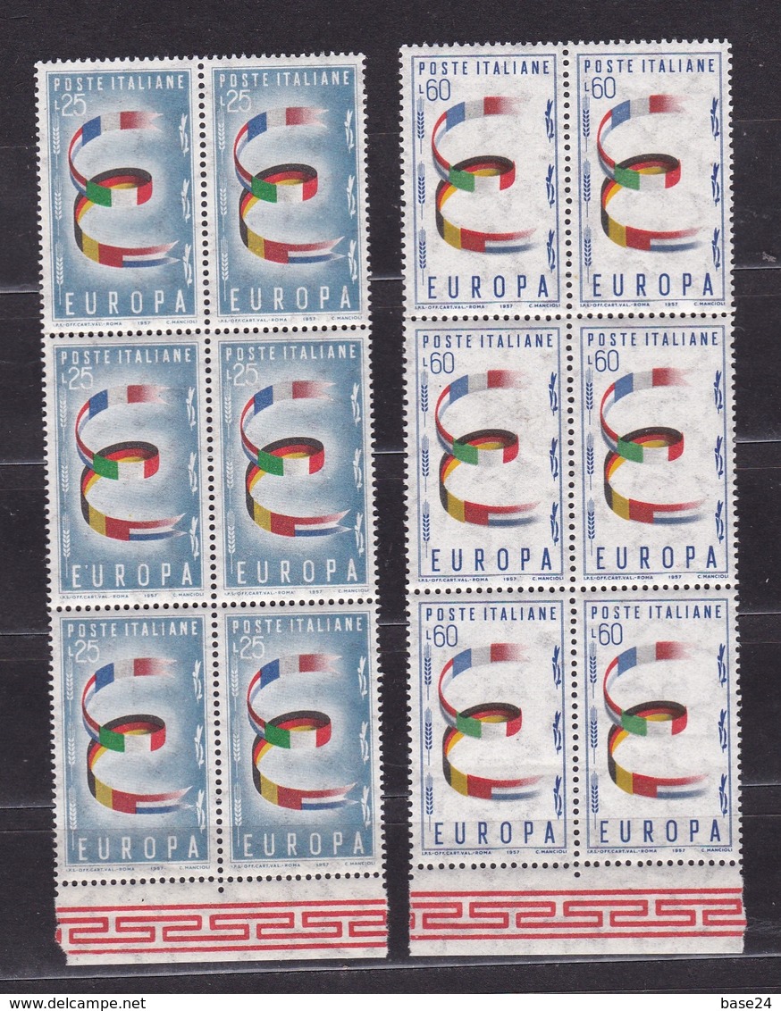 1957 Italia Repubblica EUROPA CEPT EUROPE 6 Serie Di 2v. MNH** Blocco SOGGETTI DIVERSI - 1957