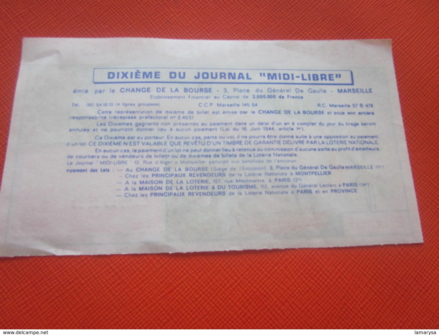 JOURNAL MIDI LIBRE TRANCHE DES VENDANGES--- Année 1976-Billet De La Loterie Nationale+Vignette TRANCHE DES VENDANGES-- - Billets De Loterie