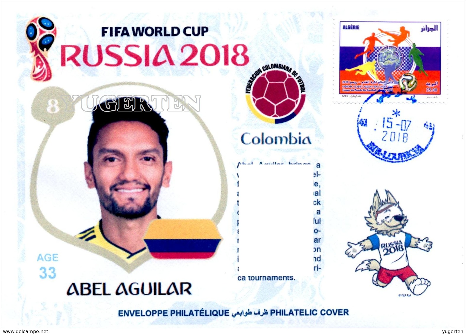 ARGHELIA - Philatelic Cover Aguilar Colombia FIFA Football World Cup Russia 2018 Fußball Футбол Россия 2018 - 2018 – Rusia