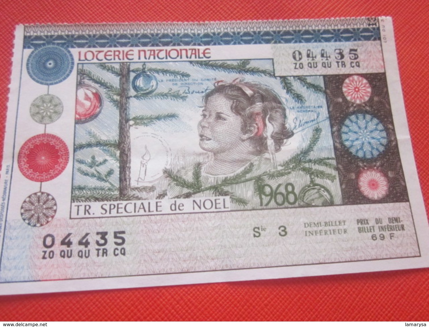 TRANCHE SPÉCIALE DE NOEL-- Année 1968 -Billet De La Loterie Nationale --imprimé En Taille Douce - Billets De Loterie