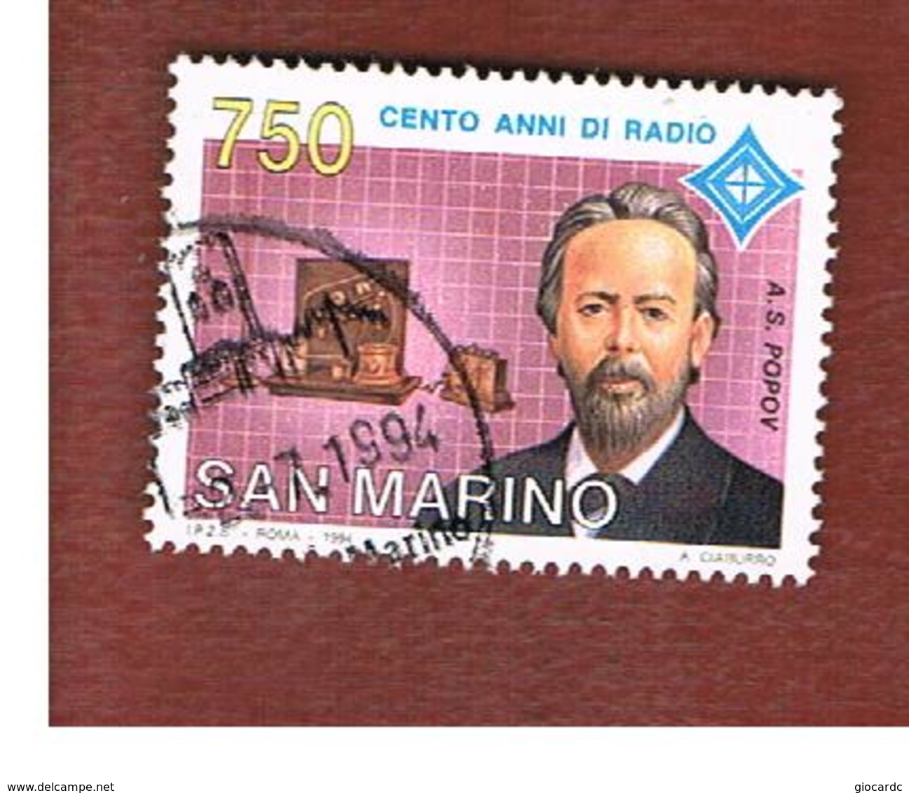 SAN MARINO - UNIF. 1417  - 1994   CENTENARIO DELLA RADIO: A.S. POPOV   -  USATI (USED°) - Usati