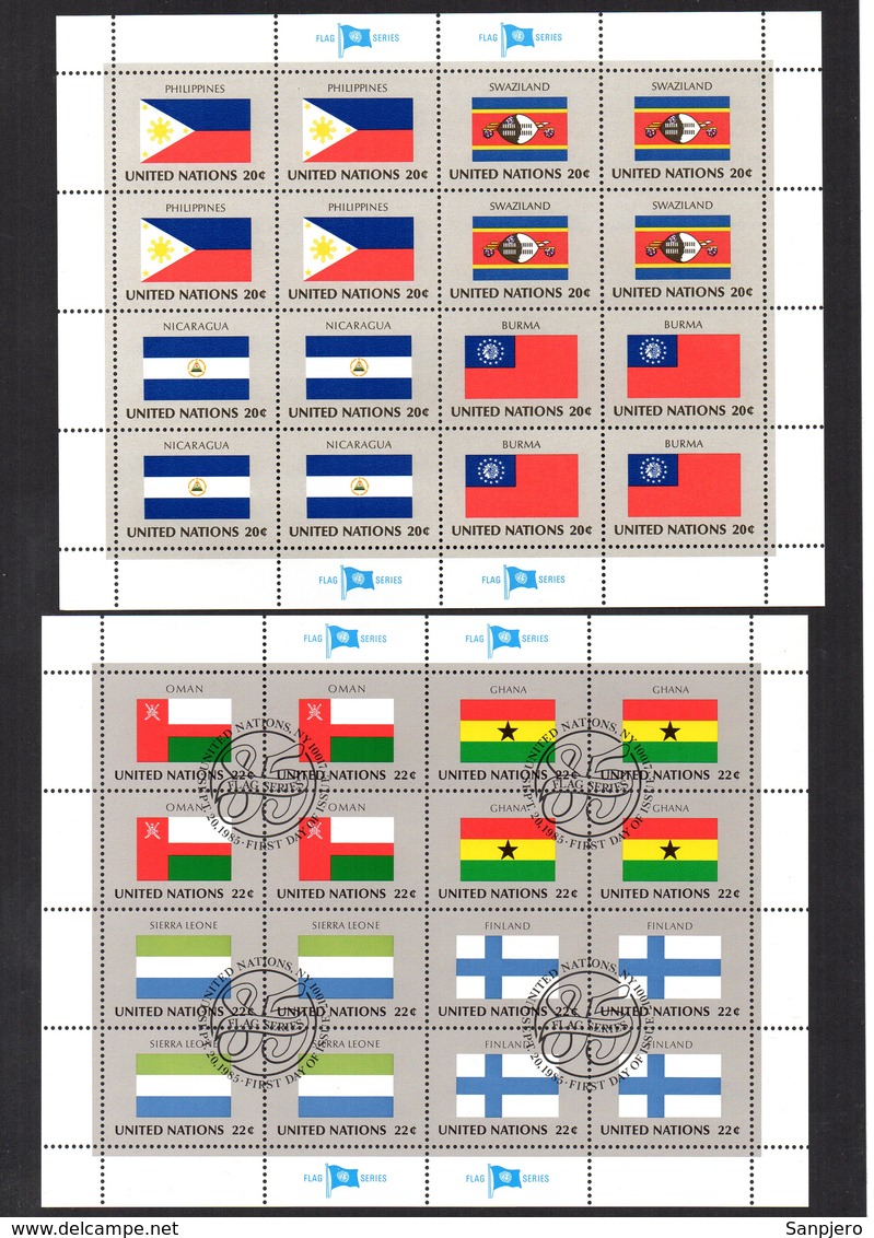 UN UNITED NATIONS FLAG SERIES 2X SHEETS OF 16 STAMPS **MNH, OMAN, GHANA, FINLAND, SIERRA LEONE, BURMA, NICARAGUA... - Unclassified