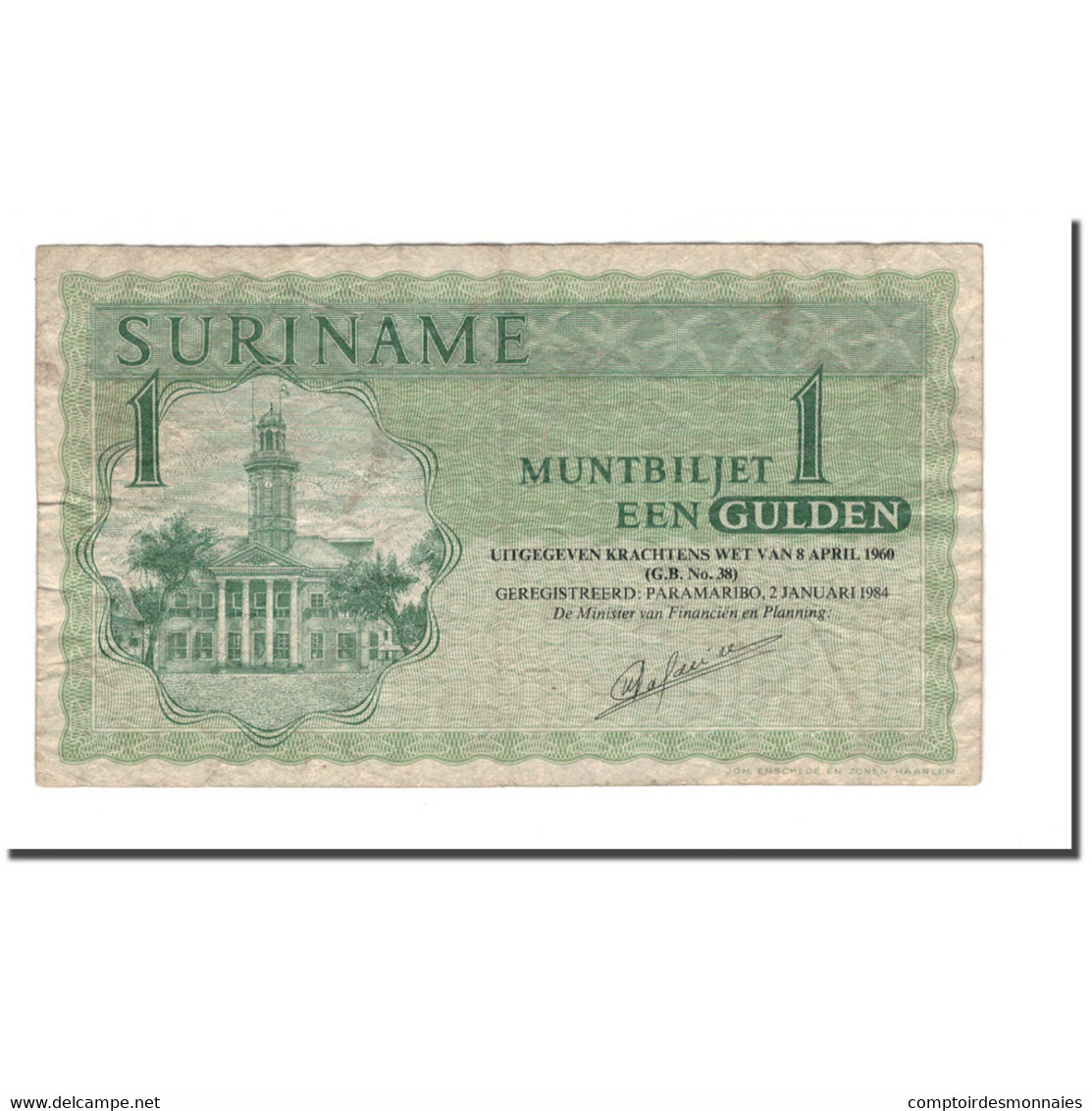 Billet, Surinam, 1 Gulden, 1961-1986, 1984-01-02, KM:116g, B+ - Surinam