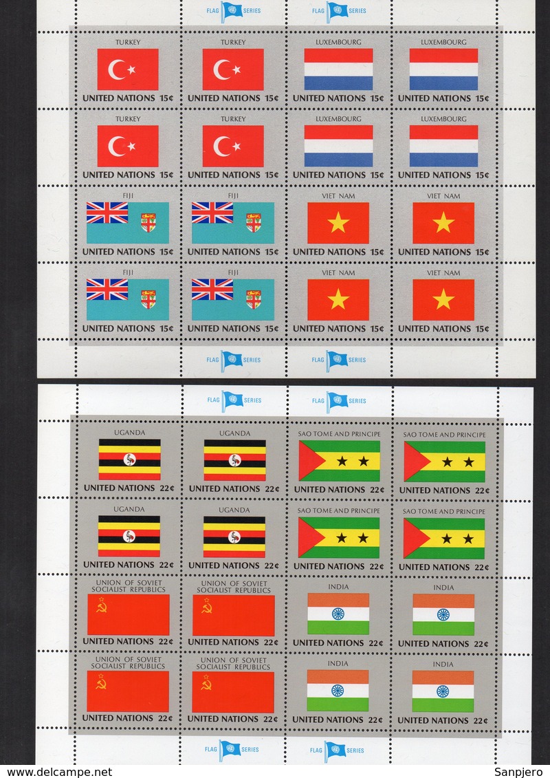 UN UNITED NATIONS FLAG SERIES 2X SHEETS OF 16 STAMPS **MNH, TURKEY, LUXEMBOURG, FIJI, VIET NAM, UGANDA, USSR, INDIA... - Unclassified