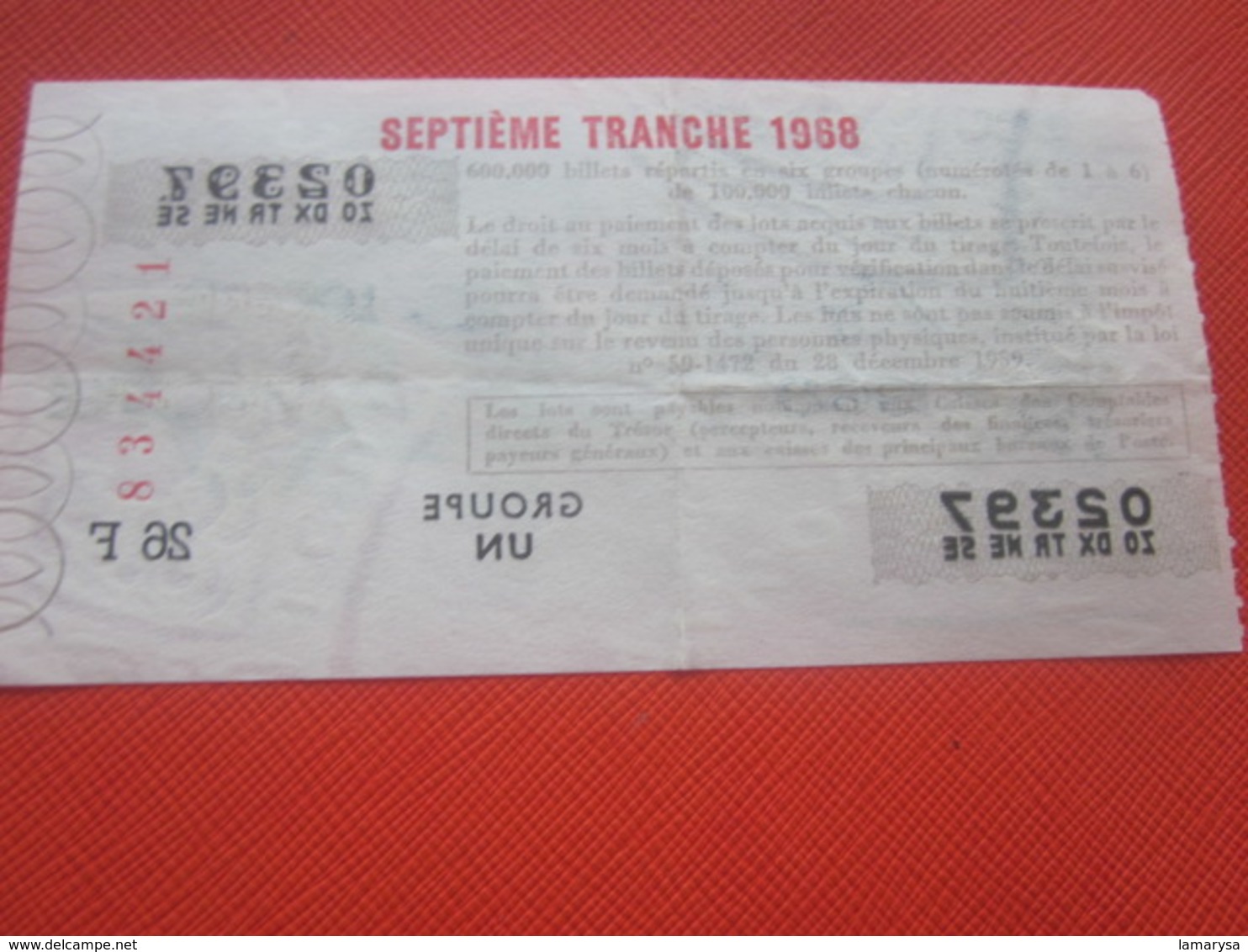 NAVIRE ROND XVé SIECLE  -Année 1968 -Billet De La Loterie Nationale-imprimé En Taille Douce - Lottery Tickets