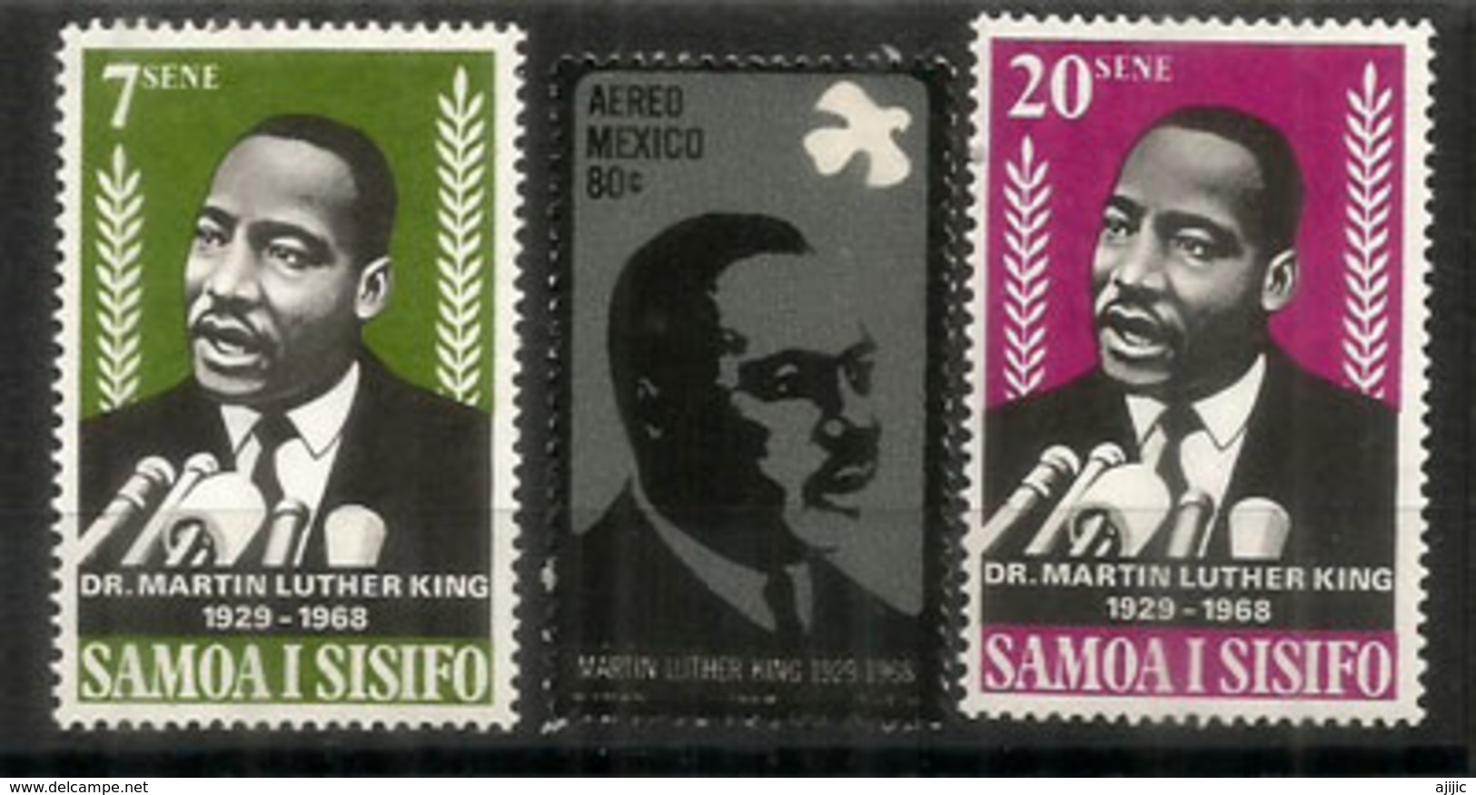 Hommage à Martin Luther King, 3 Timbres Neufs **  Mexique & Samoa - Martin Luther King