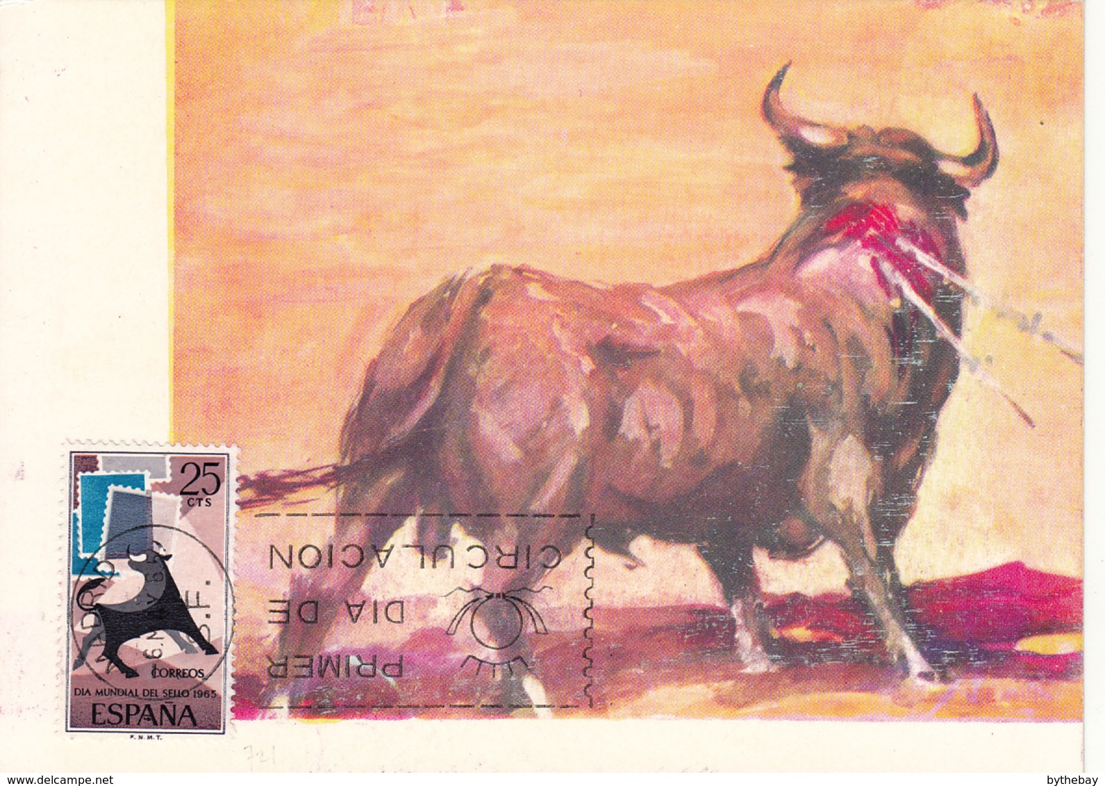 Spain1965 Maxicard Scott #1306 25c Bull, Symbolic Stamps International Stamp Day - Cartes Maximum