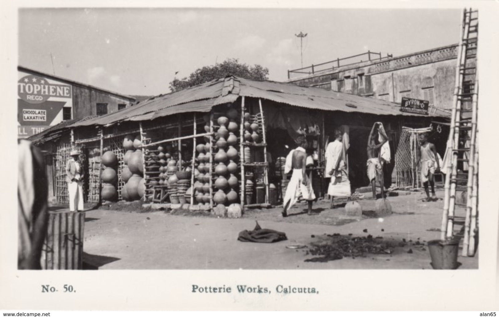Calcutta India, Pottery Works Store, Market Scene, C1930s/50s Vintage Real Photo Postcard - India