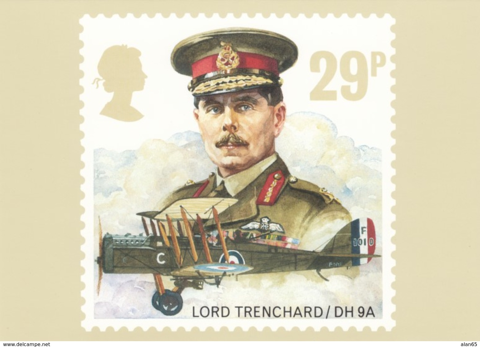 UK Stamp, 29p Lord Trenchard/DH 9A Issue Image, WWI Military Aviation Theme, C1980s Vintage Postcard - Briefmarken (Abbildungen)