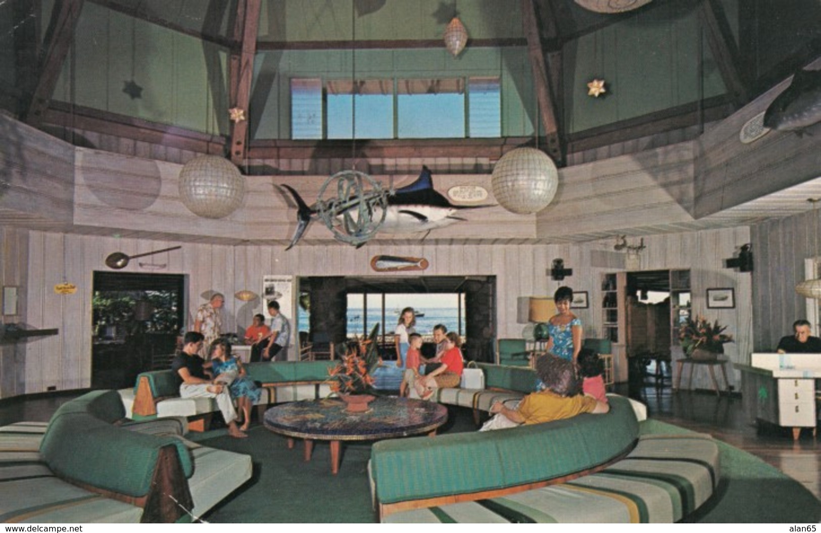Kailua Kona Hawaii, Kona Inn Hotel Lobby Interior View, C1970s Vintage Postcard - Big Island Of Hawaii