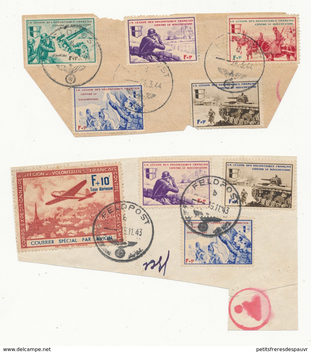 FRANCE - Timbres LVF Sur Fragments Avec Cachet Postaux Feldpost  Datés Des 15/11/43 Et 24/3/44 - Usados