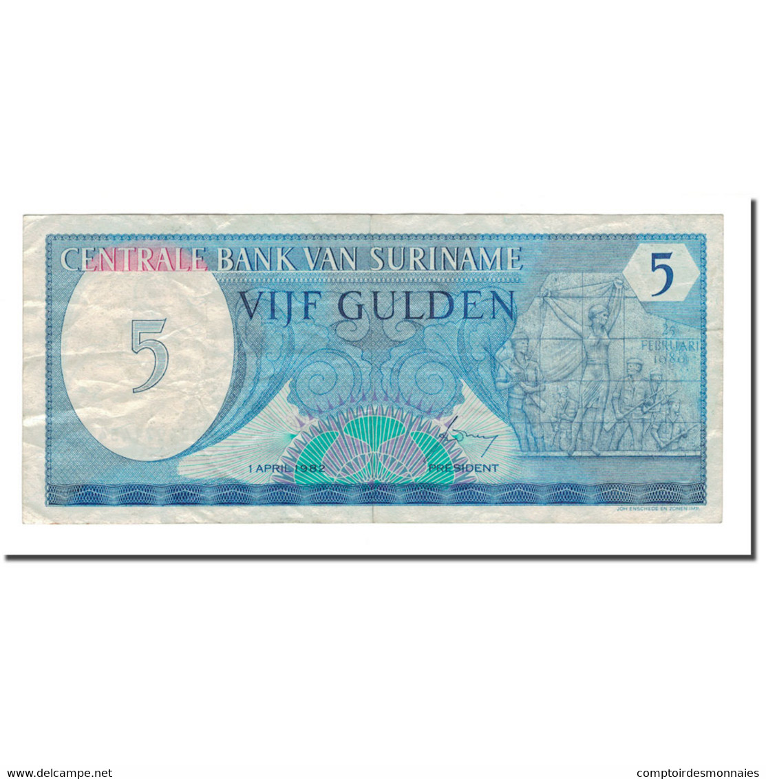 Billet, Surinam, 5 Gulden, 1982, 1982-04-01, KM:125, TTB - Suriname