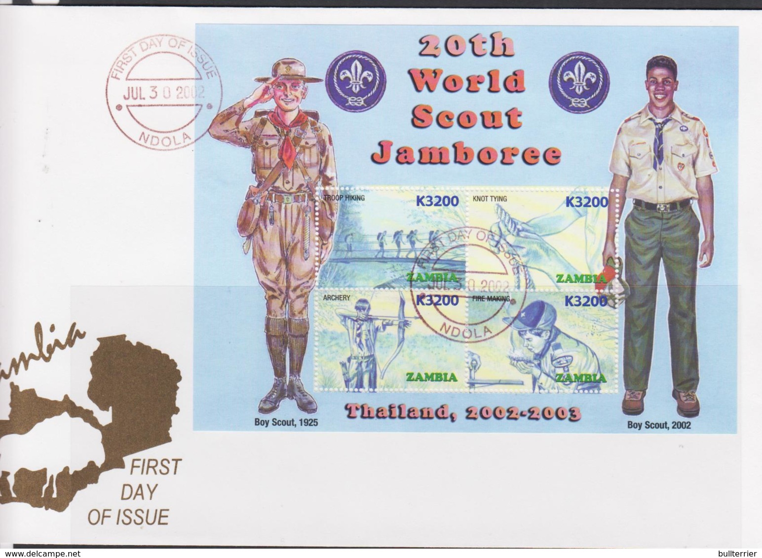 ZAMBIA - SCOUTS - 2002 - THAILAND JAMBOREE SHEET OF 4 ON  ILLUSTRATED FDC - Zambia (1965-...)
