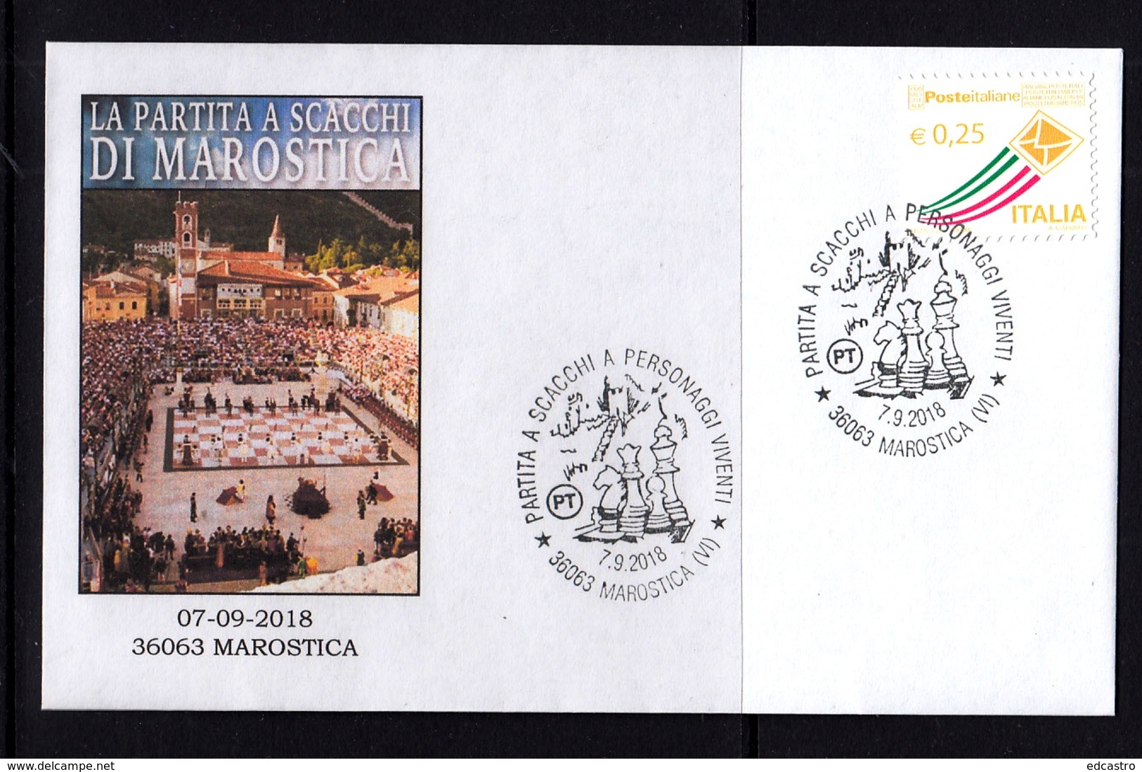 1.- ITALY 2018 SPECIAL POSTMARK LIVING CHESS IN MAROSTICA - Ajedrez