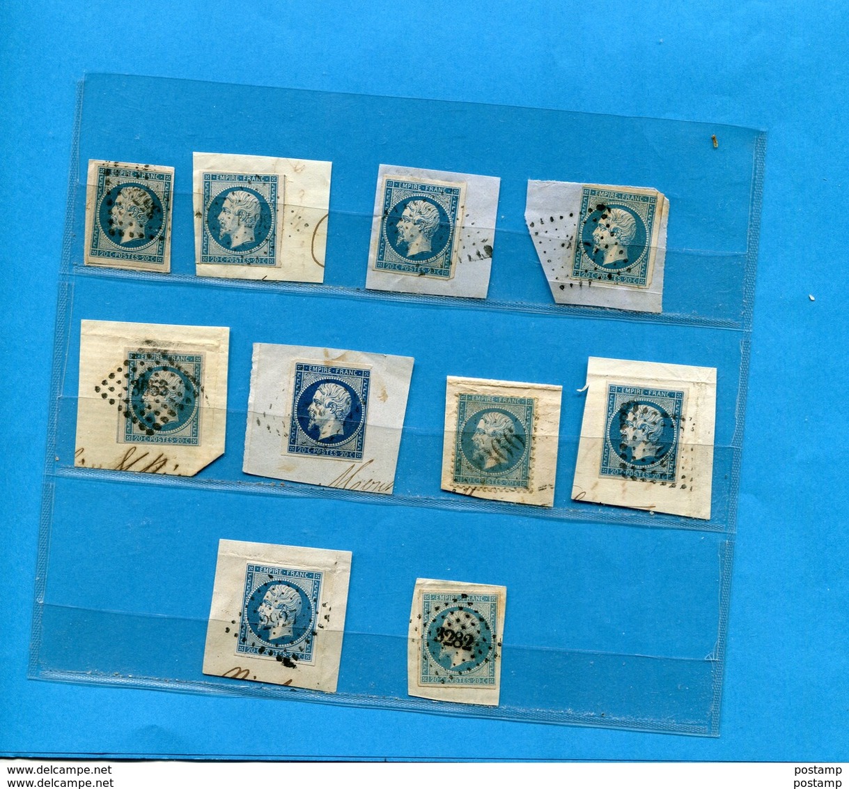 Timbres Napoléon III-N°14-  Lot De 10 Oblitérés Sur Fragments D'enveloppes-belles Marges-pour études Types Et Nuances - 1862 Napoleon III