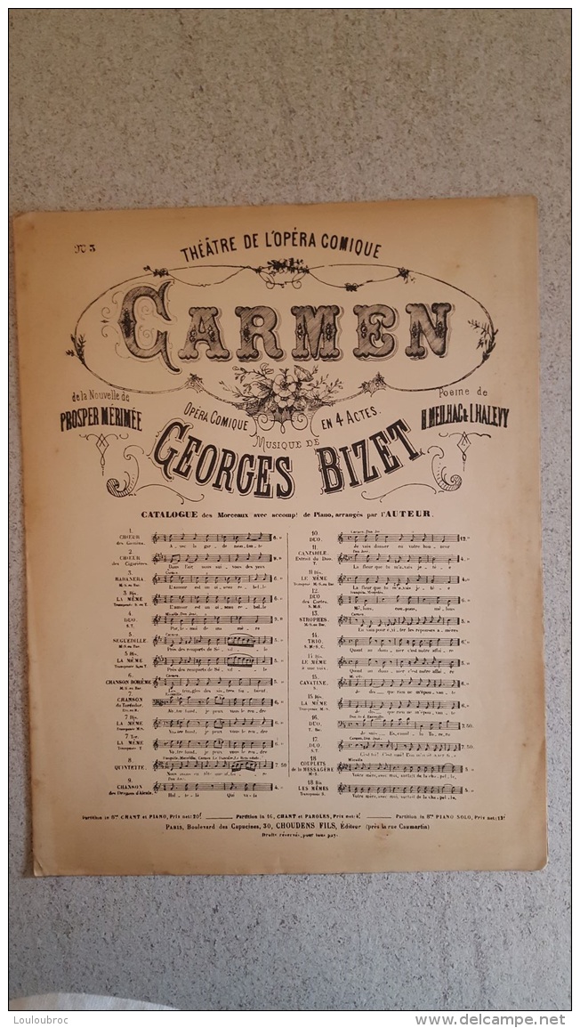 CARMEN OPERA  COMIQUE DE GEORGES BIZET  PARFAIT ETAT - Partitions Musicales Anciennes