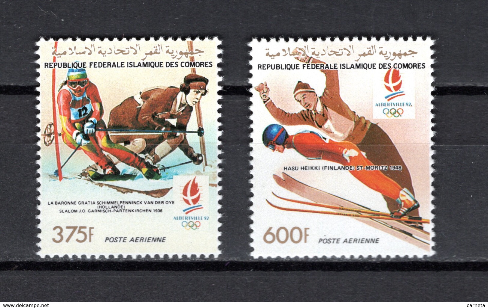 COMORES  PA   N° 296 + 297 NEUFS SANS CHARNIERE  COTE  9.80€  JEUX OLYMPIQUES  ALBERTVILLE  SKI - Isole Comore (1975-...)