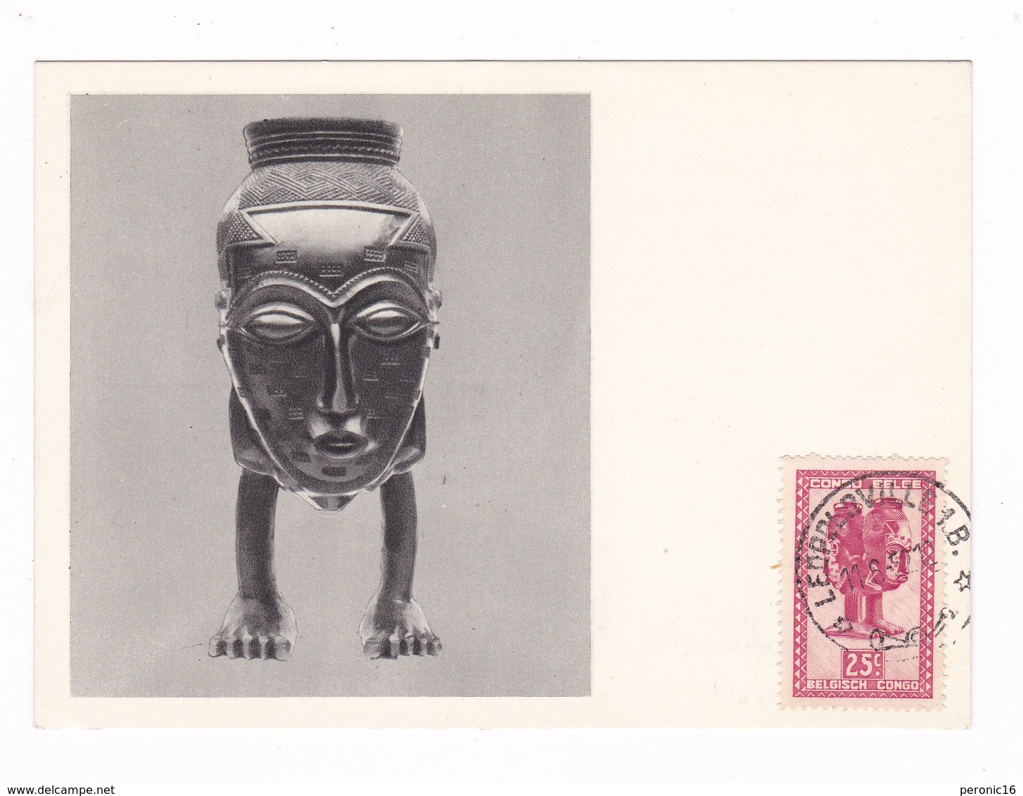 Carte Maximum Pub. Médicale PLASMARINE (oligo-éléments Sels Minéraux), Vase Anthropomorphe Congo Belge 4, 1952 - Autres & Non Classés