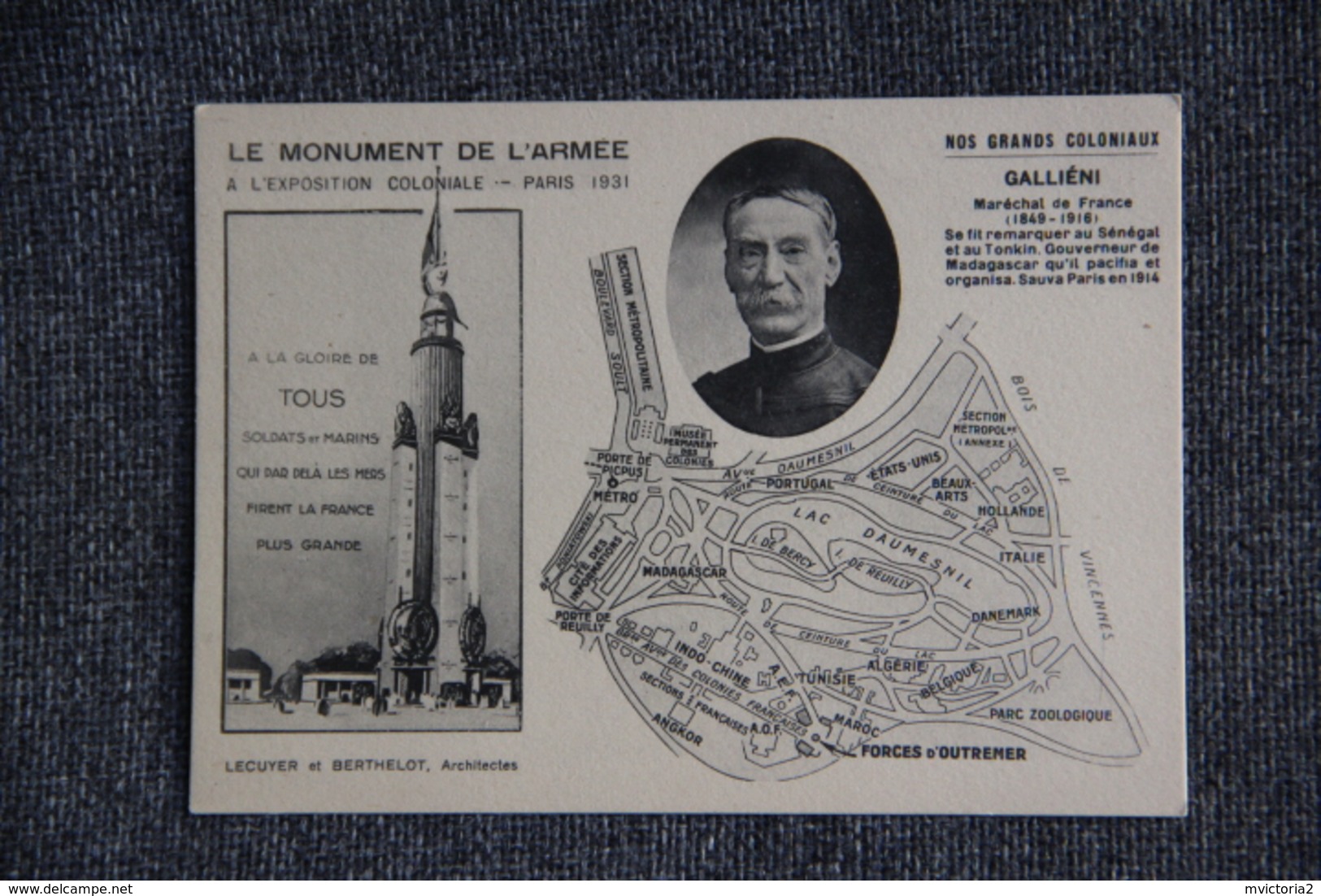 PARIS - Le Monument De L'Armée à L'Exposition Coloniale De 1931 :Nos Grands Coloniaux , GALLIENI. - Ausstellungen