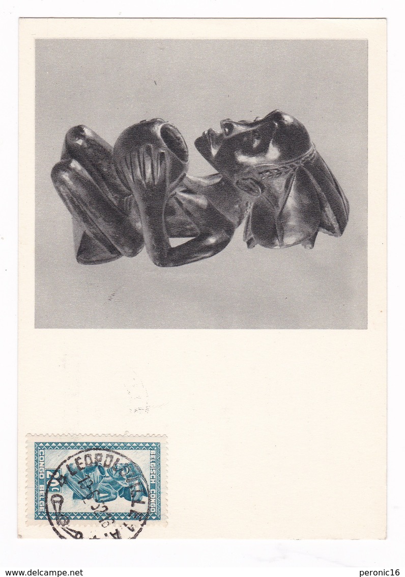 Carte Maximum Pub. Médicale PLASMARINE (oligo-éléments Sels Minéraux), Figurine à Coupe Ba-Luba, Congo Belge 3, 1952 - Autres & Non Classés