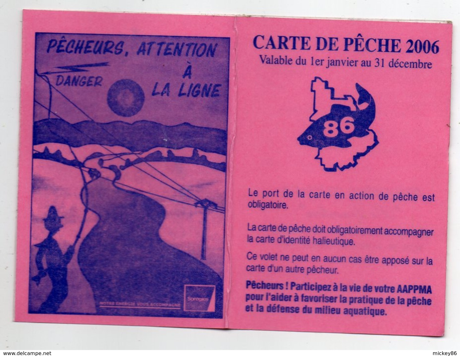 2006--Carte De Pêche Plastifiée Du Département 86 - Vignette Taxe Complète + EHGO  -cachet  COUHE-86 - Autres & Non Classés