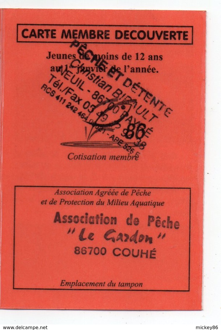 2008--Carte De Pêche Plastifiée Du Département 86 - Carte Découverte -cachet  COUHE--86 - Other & Unclassified