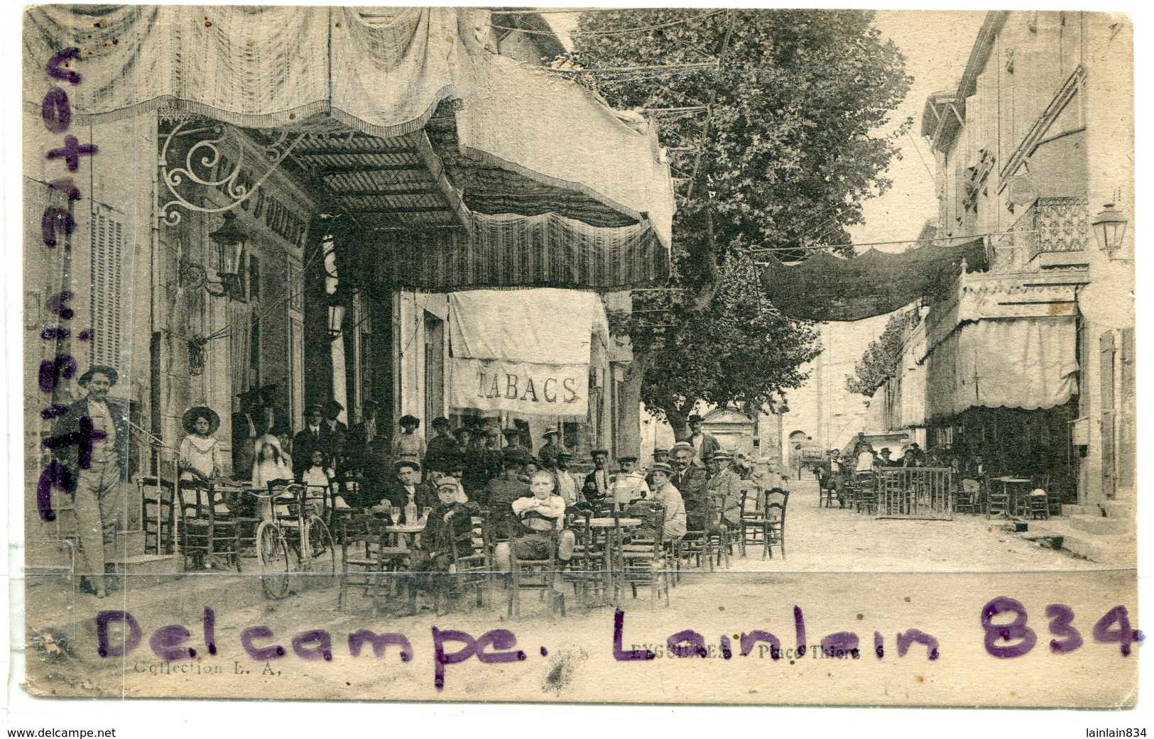 - EYGUIERES - ( B. Du Rhône ) - Place Thiers, Café, Tabac, Super Animation,  écrite, 1918, TBE, Scans.. - Eyguieres