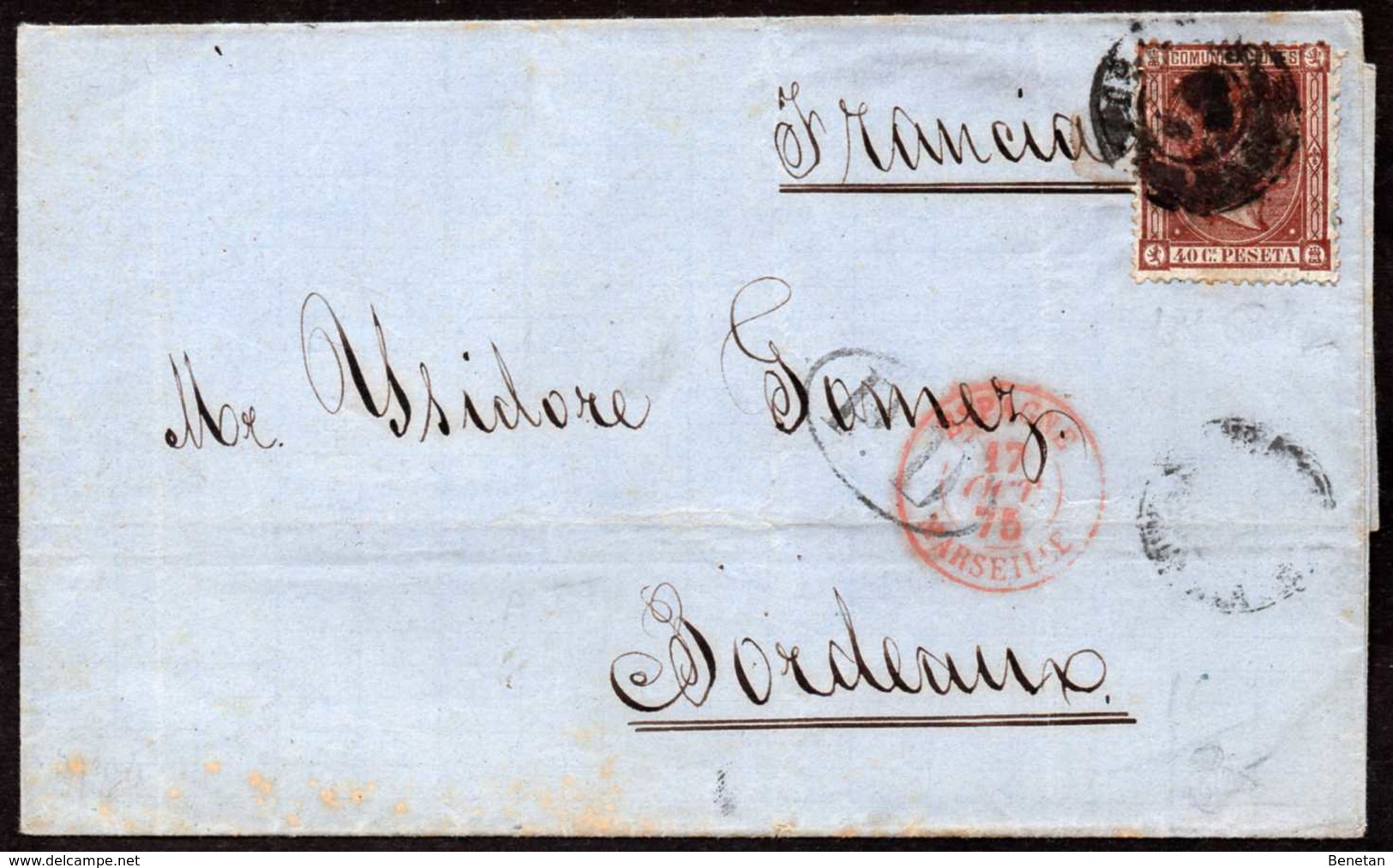 Spain To France Cover 1875 Yv# 158 - Cartas & Documentos