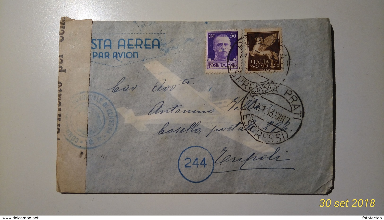 Storia Postale - Busta Con Lettera - 50c + 50c - 1943 - Timbro Censura - Da Roma Prati A Tripoli  -espresso, Posta Aerea - Marcophilie (Avions)