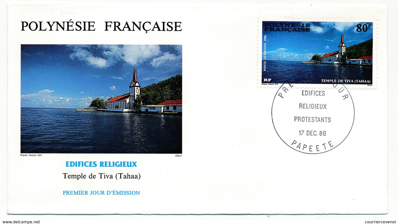 POLYNESIE FRANCAISE - 3 FDC - Edifices Religieux Protestants - 17 Dec 1986 - Papeete - FDC