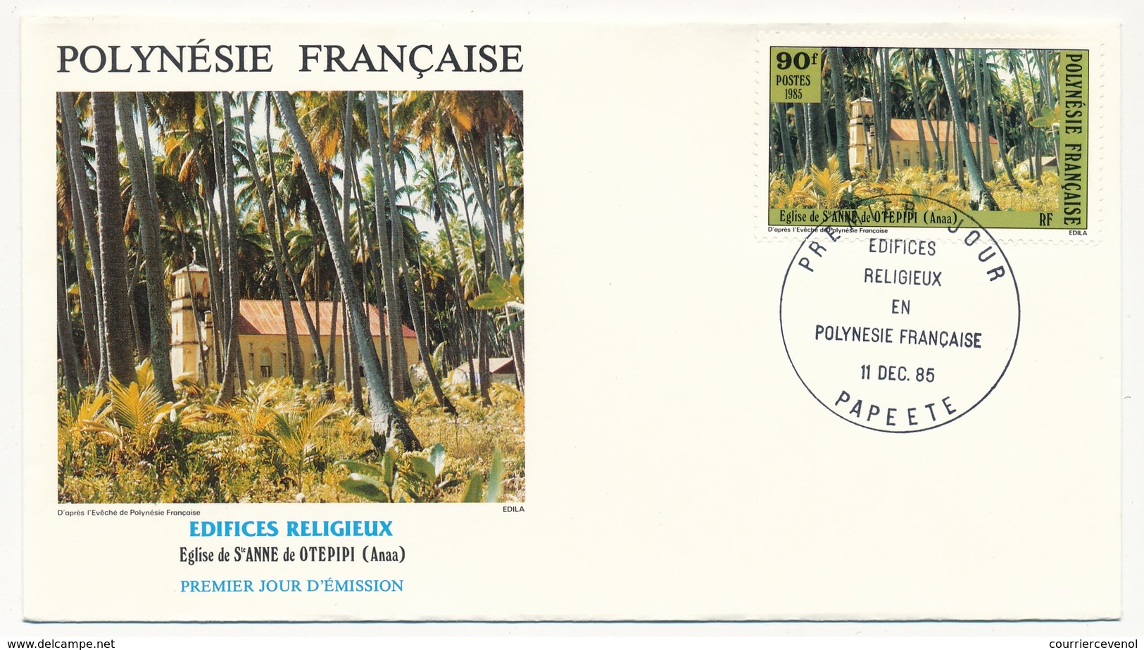 POLYNESIE FRANCAISE - 3 FDC - Edifices Religieux Protestants - 17 Dec 1986 - Papeete - FDC