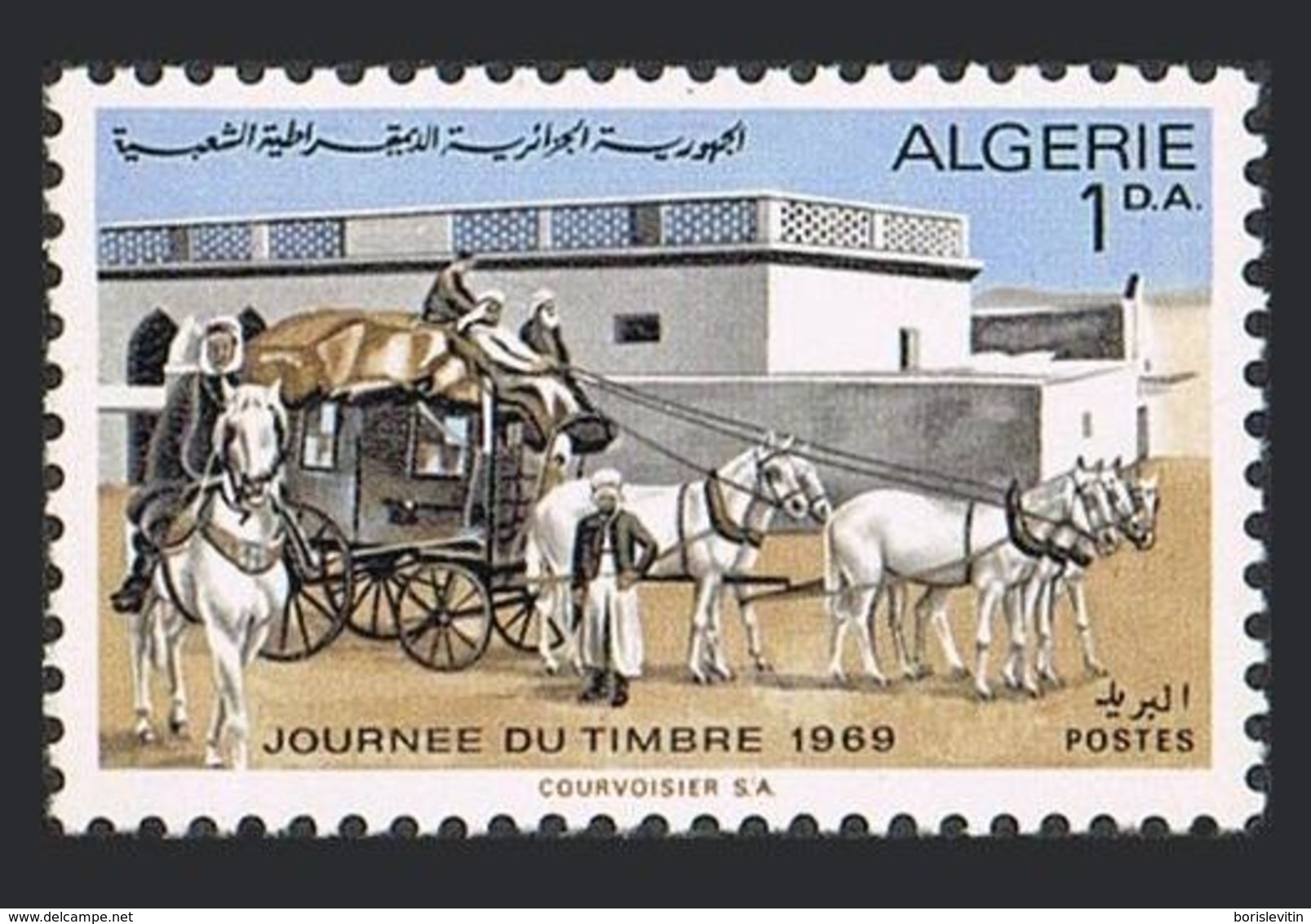 Algeria 417,lightly Hinged.Michel 523. Stamp Day 1969.Mail Coach,horses. - Algeria (1962-...)