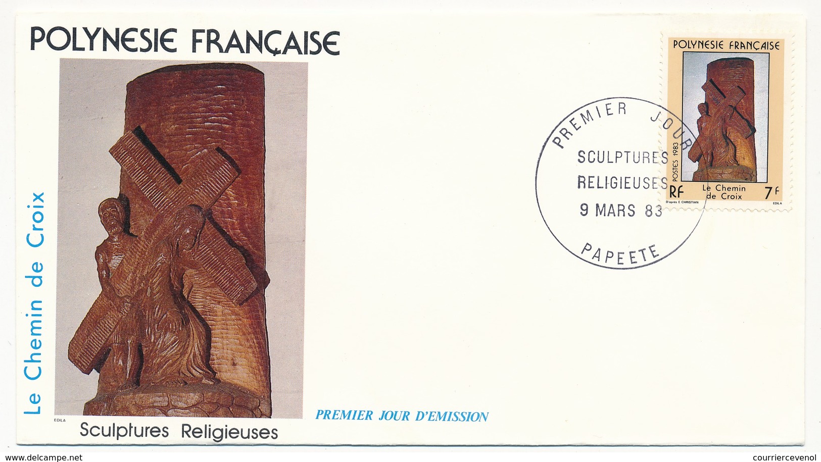 POLYNESIE FRANCAISE - 3 FDC - Sculptures Religieuses - 9 Mars 1983 - Papeete - FDC