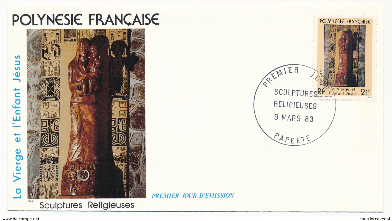 POLYNESIE FRANCAISE - 3 FDC - Sculptures Religieuses - 9 Mars 1983 - Papeete - FDC