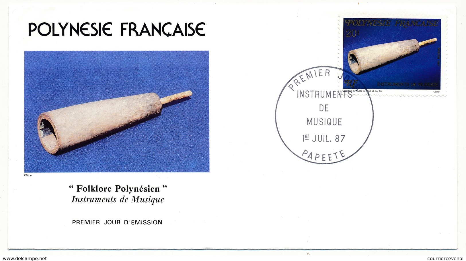 POLYNESIE FRANCAISE - 3 FDC - Instruments De Musique - 1er Juillet 1987 - Papeete - FDC
