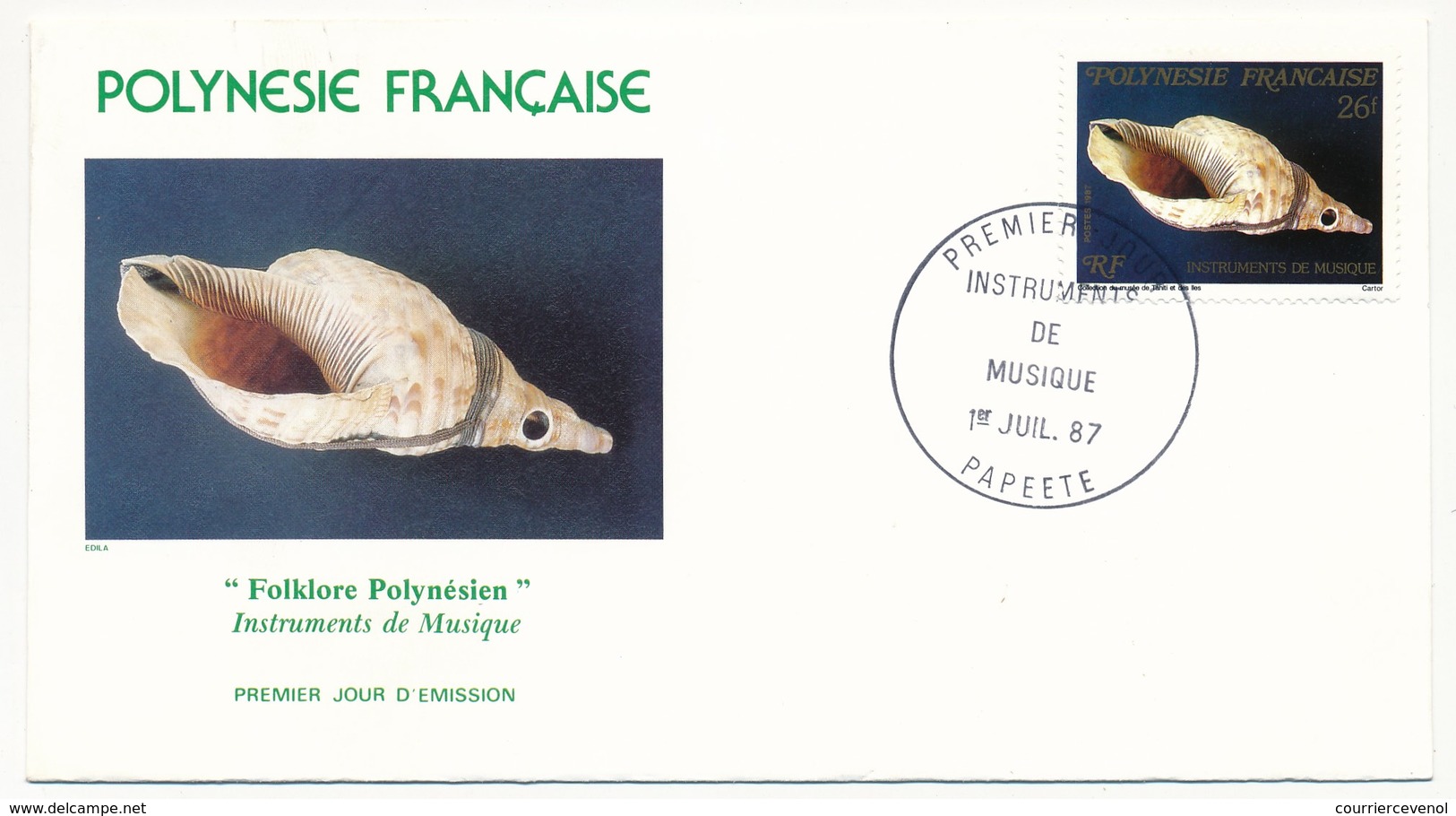 POLYNESIE FRANCAISE - 3 FDC - Instruments De Musique - 1er Juillet 1987 - Papeete - FDC