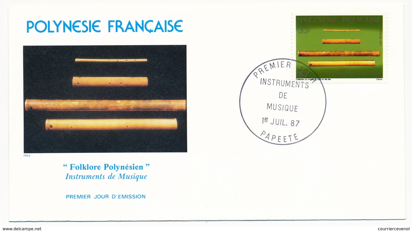 POLYNESIE FRANCAISE - 3 FDC - Instruments De Musique - 1er Juillet 1987 - Papeete - FDC