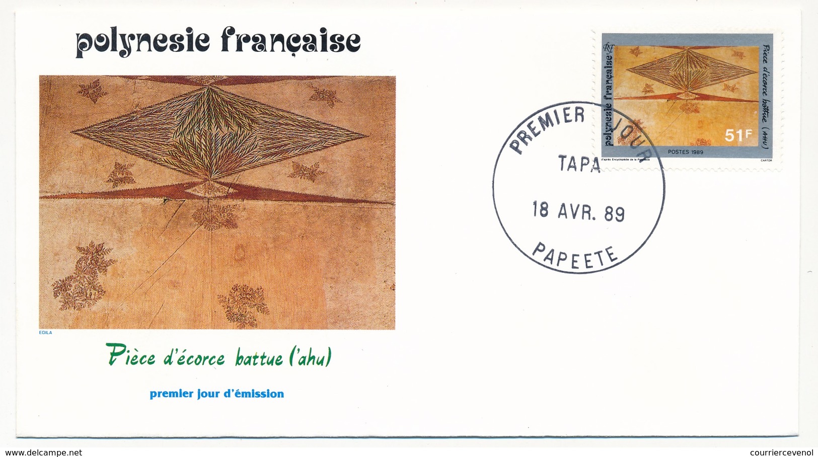 POLYNESIE FRANCAISE - 3 FDC - Tapa - 18 Avril 1989 - Papeete - FDC