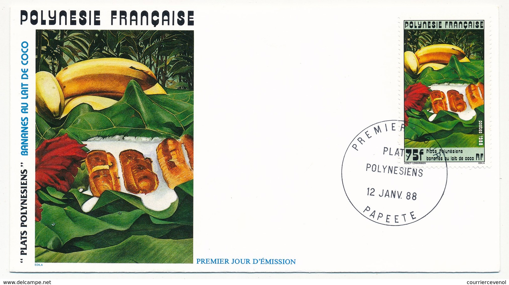POLYNESIE FRANCAISE - 2 FDC - Plats Polynésiens - 12 Janvier 1988 - Papeete - FDC