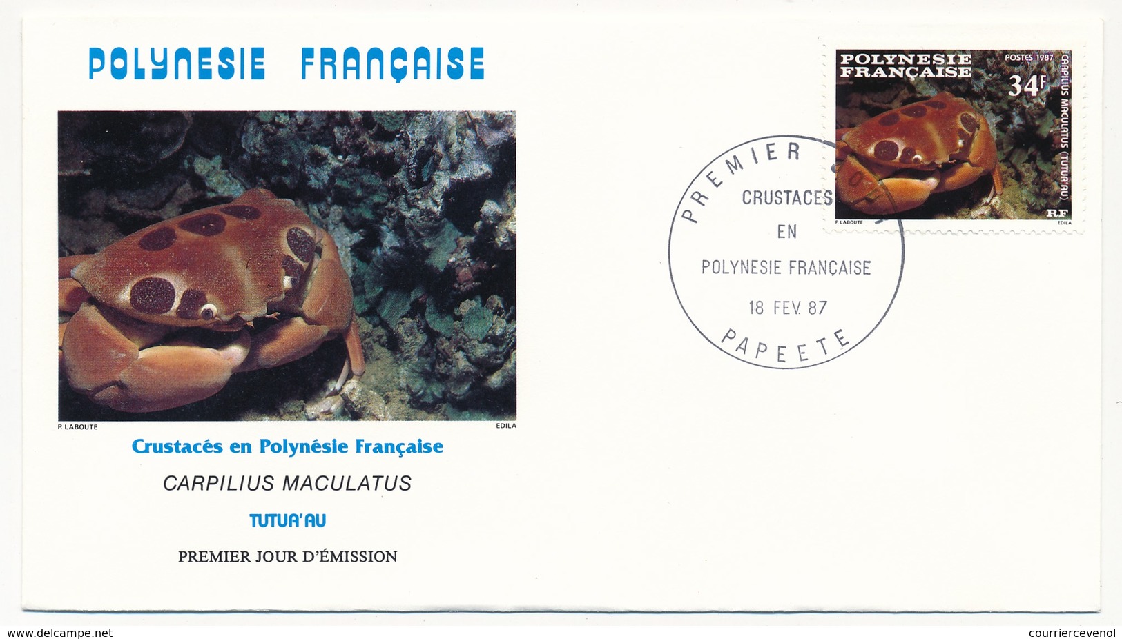 POLYNESIE FRANCAISE - 3 FDC - Crustacés En Polynésie Française - 18 Février 1987 - Papeete - FDC