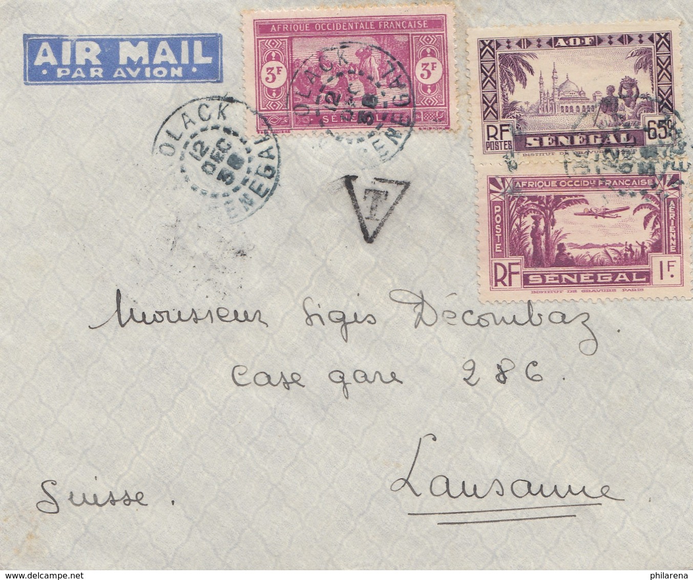 Senegal: 1935: Kaolack To Lausanne/Suisse - Tax - Senegal (1960-...)