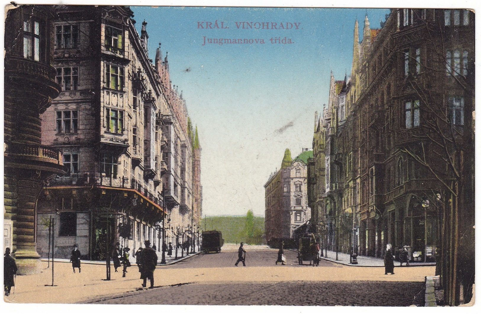 8810 Czech, Kral. Vinohrady Postcard Military Mailed 1917: Jungmannova Street, Animated - Tchéquie