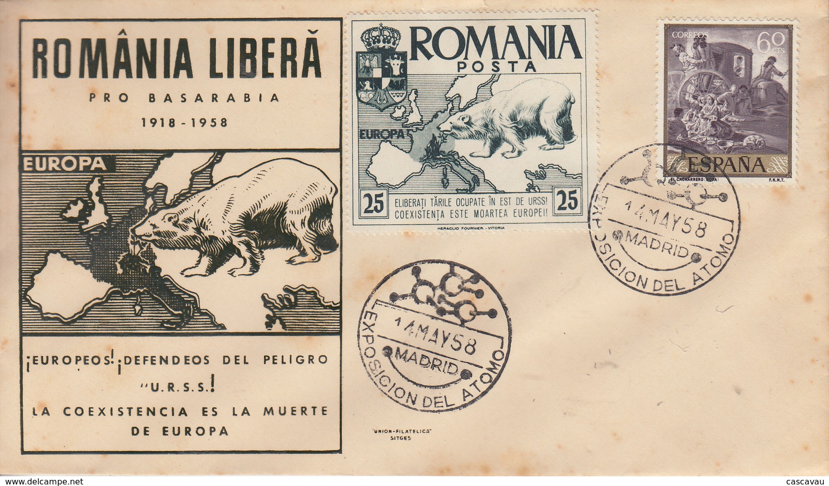 Enveloppe   ROUMANIE -  ESPAGNE      ROUMANIE   Libérée   1958 - Variétés Et Curiosités