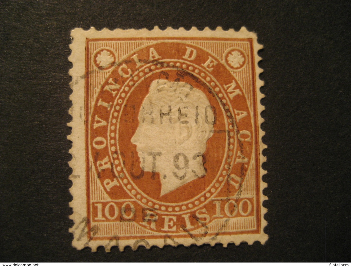 100 Reis MACAU 1888 Yvert 39 (cancel Perf. 12 1/2 Cat. Year 2008: 22 Eur) Stamp Macao Portugal China Area - Oblitérés