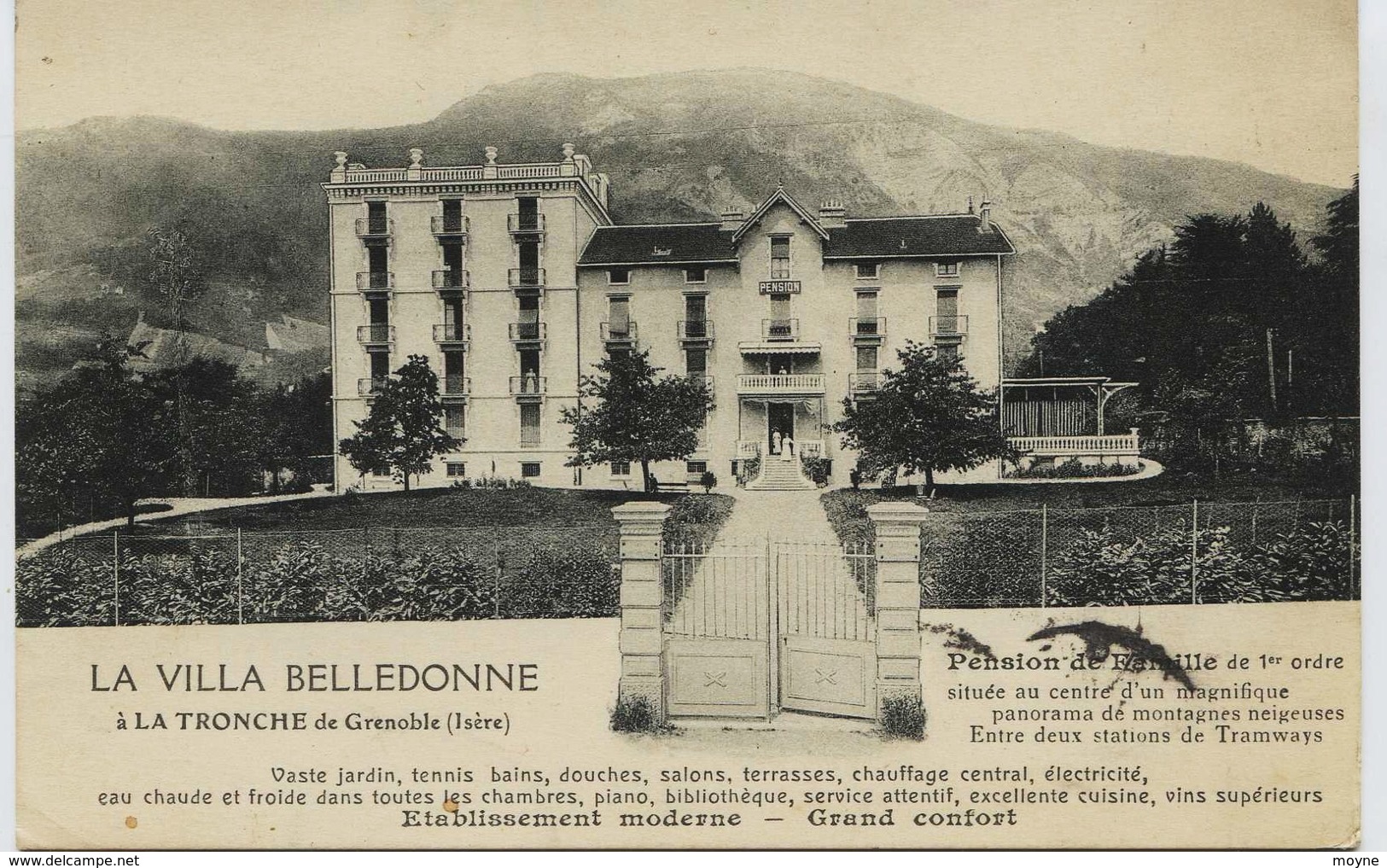 Isére  -  GRENOBLE : LA TRONCHE -: LA VILLA BELLEDONNE , Pension De Famille De 1er Ordre ( T .RARE) Circulée En - La Tronche